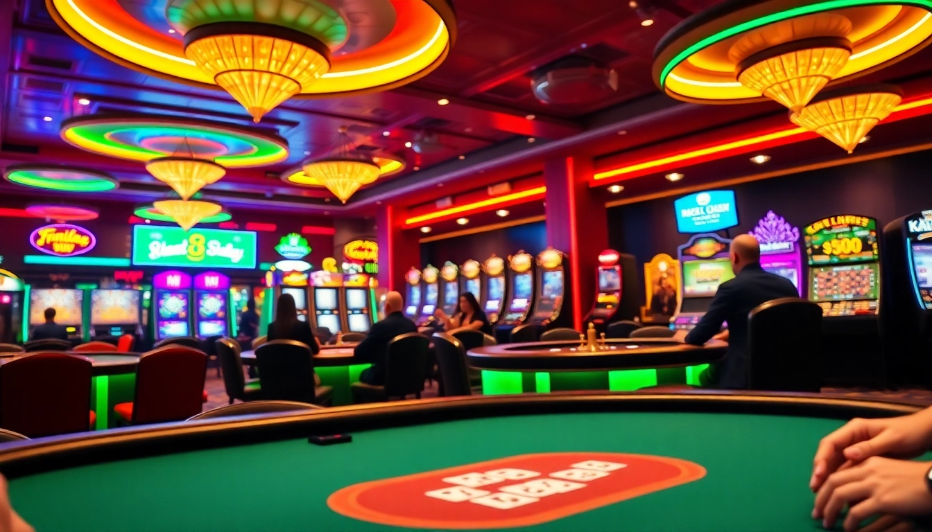 Joueurs de poker dans un casino en ligne animé créant une atmosphère excitante. related image