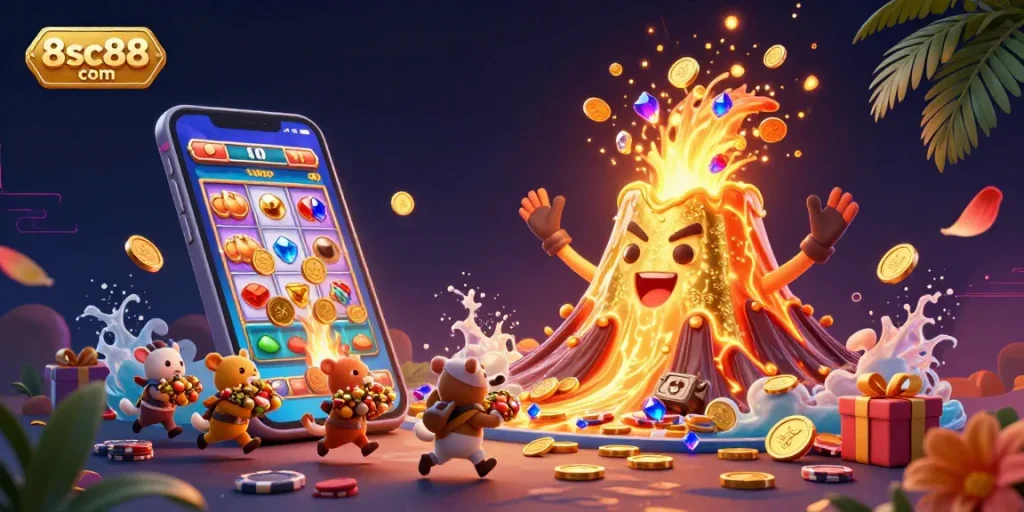 Experience thrilling gameplay at 8sc88 com with a captivating eruption of treasures and dynamic casino elements.