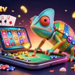 Check out King365tv's vibrant virtual casino scene featuring animated chameleon and engaging gaming action.