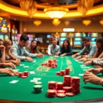 Joueurs victorieux célébrant leurs gains dans un casino en ligne animé.