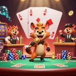hbet hyenas performing comedy, mixing drinks, and checking IDs in a vibrant casino scene
