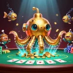 Experience big wins with lucky88's golden kraken submarine in an exciting casino scene.