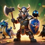 Win big with hd88 at this vibrant casino scene featuring a Viking wolf, dragon, and raven.