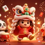 Experience excitement at LC88 with a vibrant lion dance scene filled with casino elements.