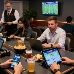 Exciting gaming lounge with users engaging at https://28bet.mex.com/, showcasing sports betting and interactive app.