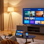 Profiter d'Atlas Pro ONTV sur un téléviseur intelligent dans un salon confortable avec des collations.