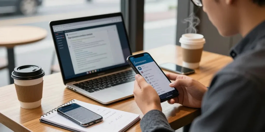 Utilisation d'application espion : Vérification discrète sur smartphone pour détecter les signes de surveillance.