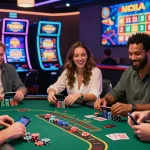 Visitez un casino en ligne animé avec des jeux passionnants, des joueurs heureux et une ambiance de fête.