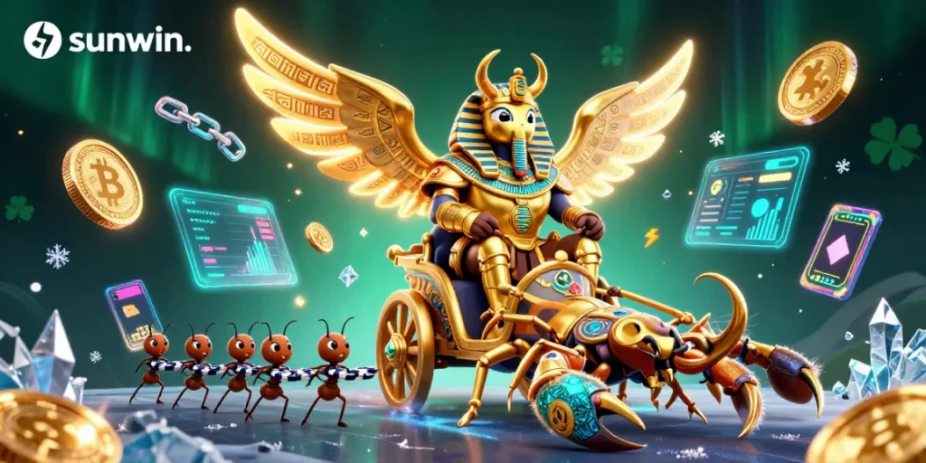 Experience thrilling slots adventures at sunwin. with a golden beetle and vibrant crypto elements.