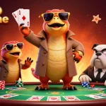Cette illustration captivante montre un casino en ligne avec des raptors déguisés tentant d'entrer dans un salon VIP.
