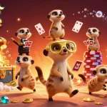 Jouer au casino en ligne avec des suricates gérant des jeux et des éléments marins scintillants.