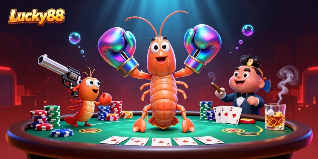 Play exciting poker games at Lucky88 with dynamic characters and vibrant casino elements!