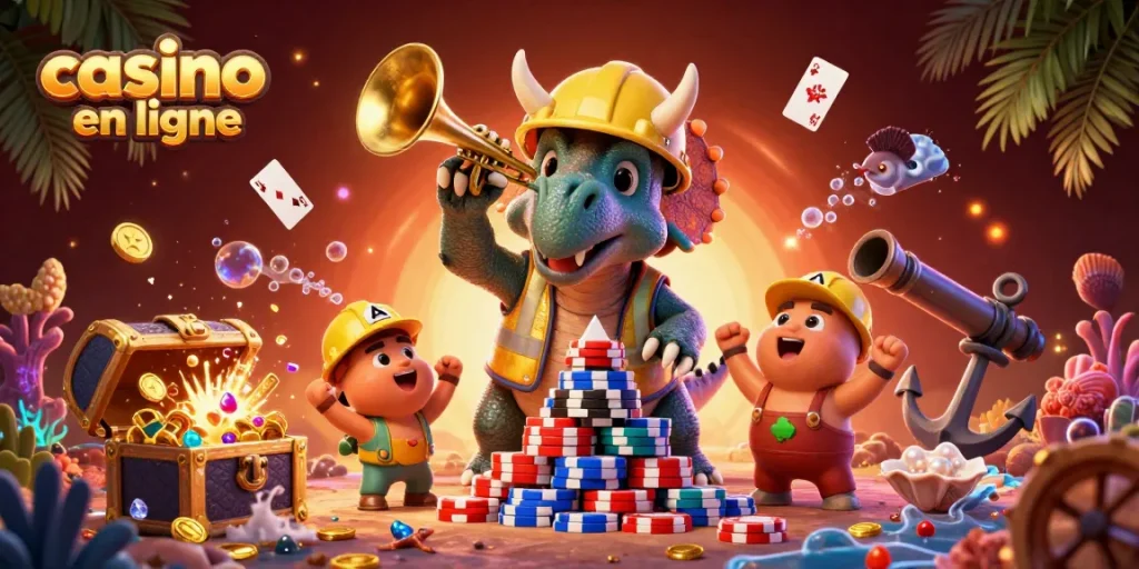Jouez à casino en ligne dans une illustration dynamique avec des personnages en fête