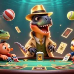 Play casino games seamlessly at ee881, featuring a velociraptor card counter and sports elements.