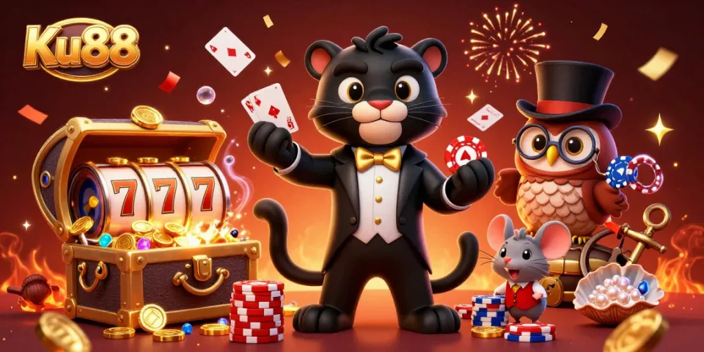 Experience the vibrant excitement of Ku88 as the panther dealer outshines others in a glamorous casino.