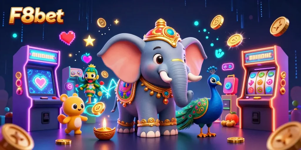 Experience thrilling F8bet action amidst colorful gaming elements and captivating characters.