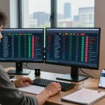 Un parieur dans son bureau analysera les cotes des bookmakers sans limite de mise pour maximiser ses gains.