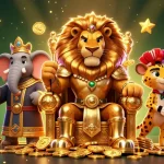 Experience thrilling gameplay with slot 4D as a fierce lion king rules over slots featuring jackpot counters and lucky 7s.
