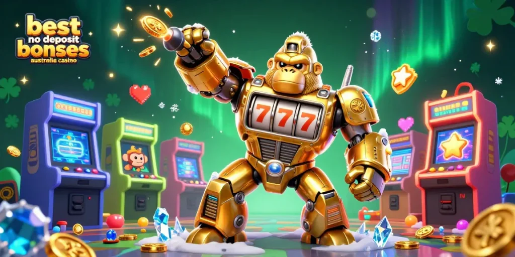 Play at the best no deposit bonuses Australia casino with vibrant game machines and an action-packed scene.