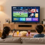 Profitez d'un abonnement IPTV pour regarder la télévision en famille dans un cadre moderne et chaleureux.