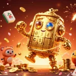 Découvrez le crypto casino avec un golem doré entouré de pièces et de lanternes, plein d'énergie.