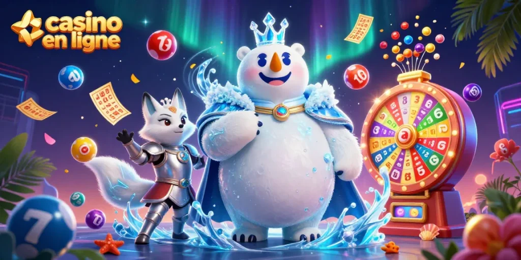 Les joueurs explorent le casino en ligne avec des personnages animés et des éléments de loterie
