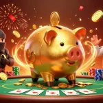 Jouer au casino en ligne le plus payant avec un personnage sumo et un ninja entourés de jetons et de cartes.