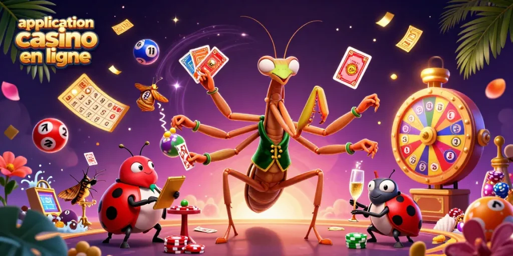 Application casino en ligne : Une illustration dynamique de jeux de loterie avec des personnages animés au casino