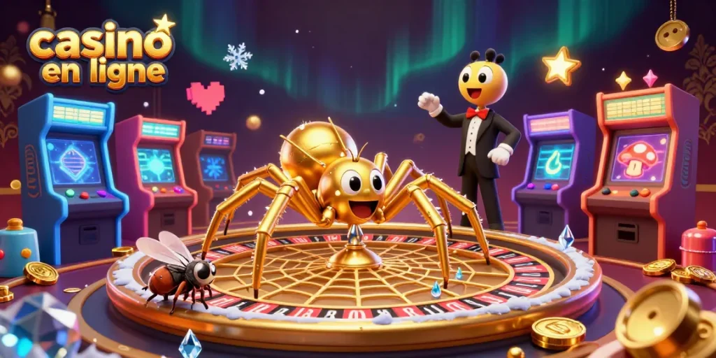 Placer des paris dans un casino en ligne avec une araignée et un croupier centipède en scène.