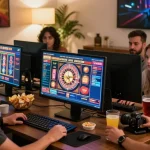 Scène de jeu en ligne amusante avec casino en ligne et amis