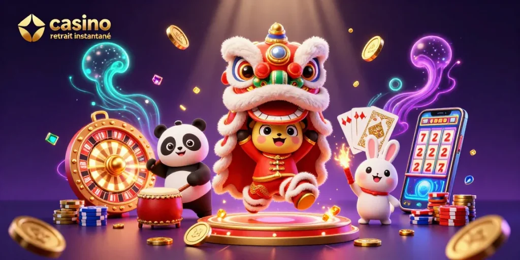Jouer sur un casino crypto retrait instantané avec des personnages festifs et des éléments de jeu dynamiques