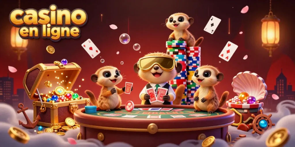 Découvrez l'univers de notre casino en ligne avec des suricates animés gérant des jeux palpitants.