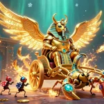 Découvrez le casino en ligne avec un scarabée doré colossal et des scorpions, dans une scène de jeu animée.