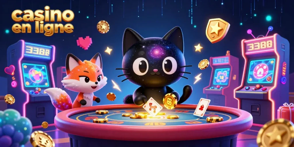 Jouer au casino en ligne et gagner des jetons d'or dans une scène galactique colorée.