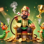 Jouez sur un casino fiable en ligne avec ce vibrant décor de jeu animé illustrant des personnages et des éléments de casino.