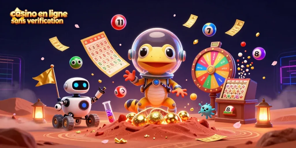 Gagnez à la loterie avec le casino en ligne sans vérification dans un univers dynamique et coloré.