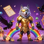 Jouez sur un casino en ligne captivant avec un loup Odin, des balles de loterie colorées, et des effets féeriques.
