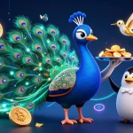 Experience thrilling gameplay with haywin's vibrant casino characters and crypto-themed elements in a dynamic scene.