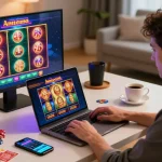 Joueur au casino en ligne avec ambiance dynamique, casino en ligne